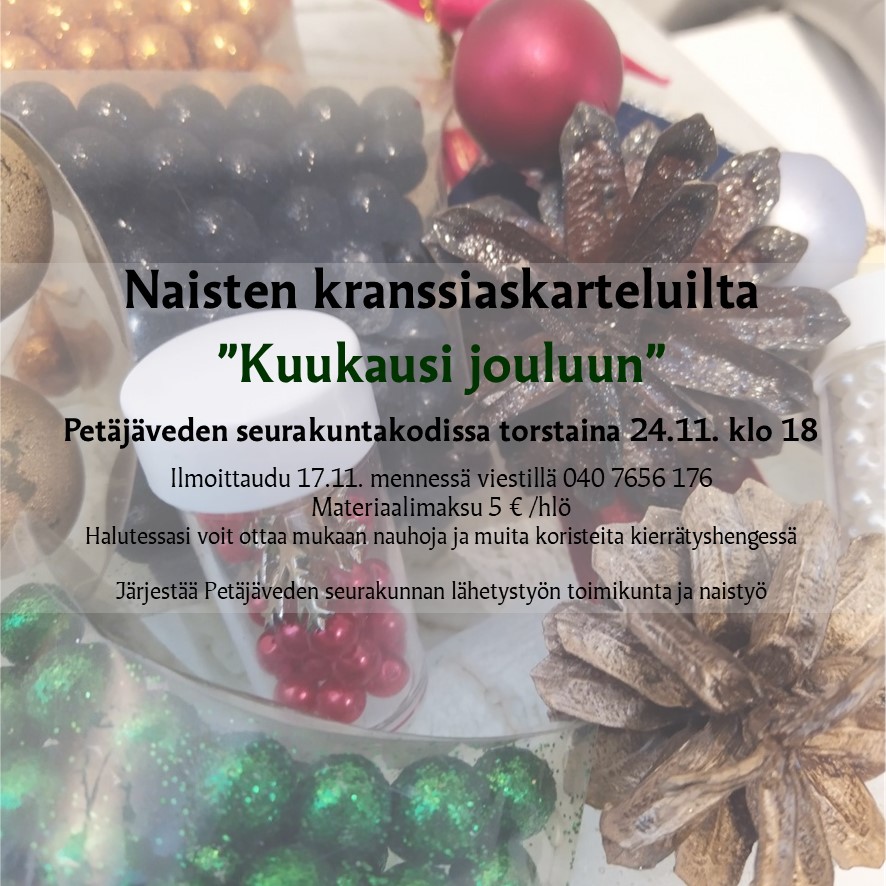 Askarteluillan mainos, jossa on tekstiä ja kuvia koristeista