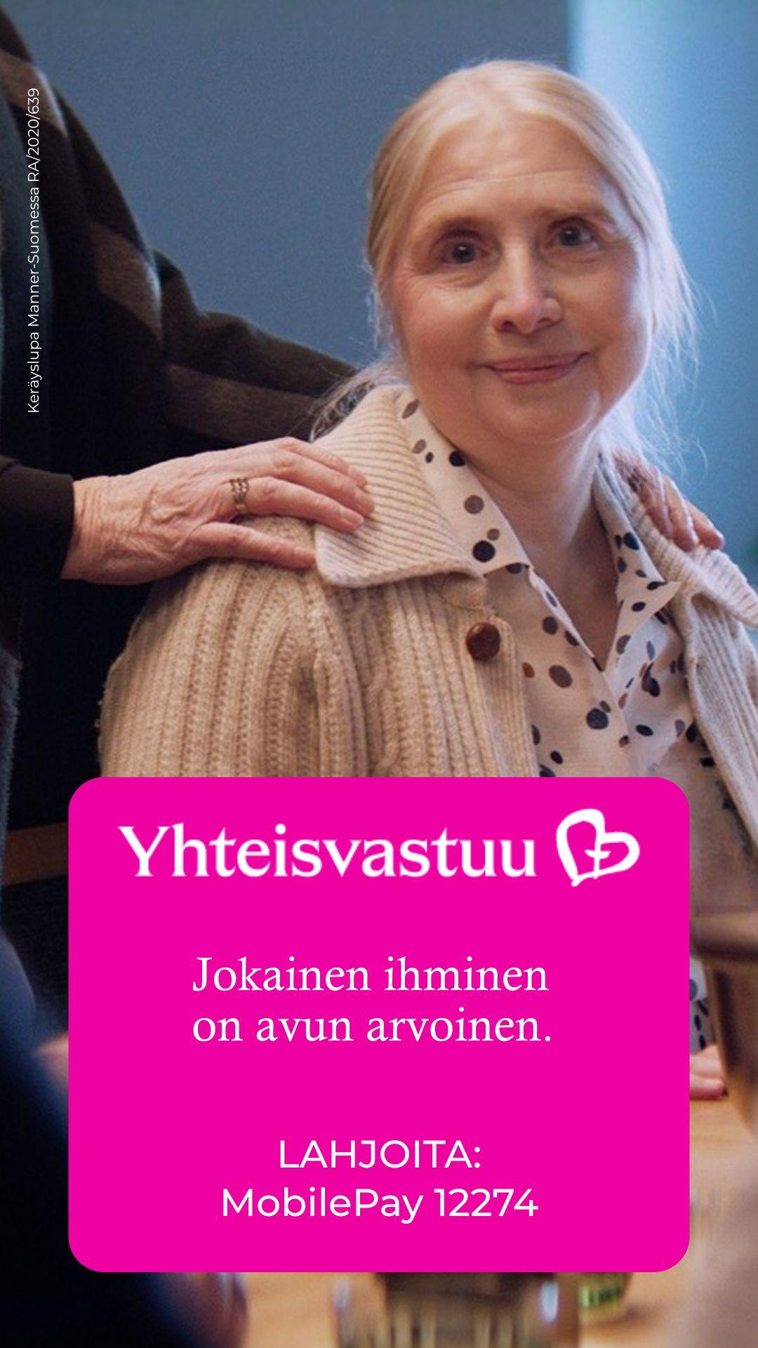 Yhteisvastuun mainos, jossa iäkäs naishenkilö
